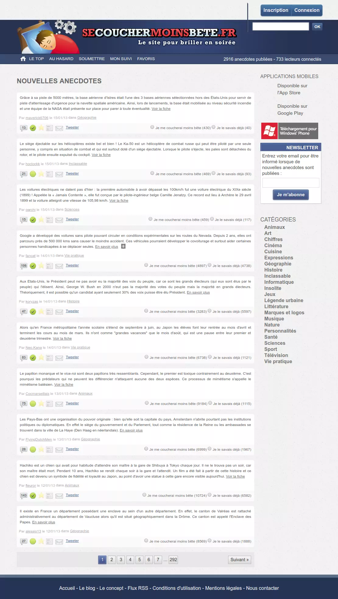 Se coucher moins bête — Page d'accueil